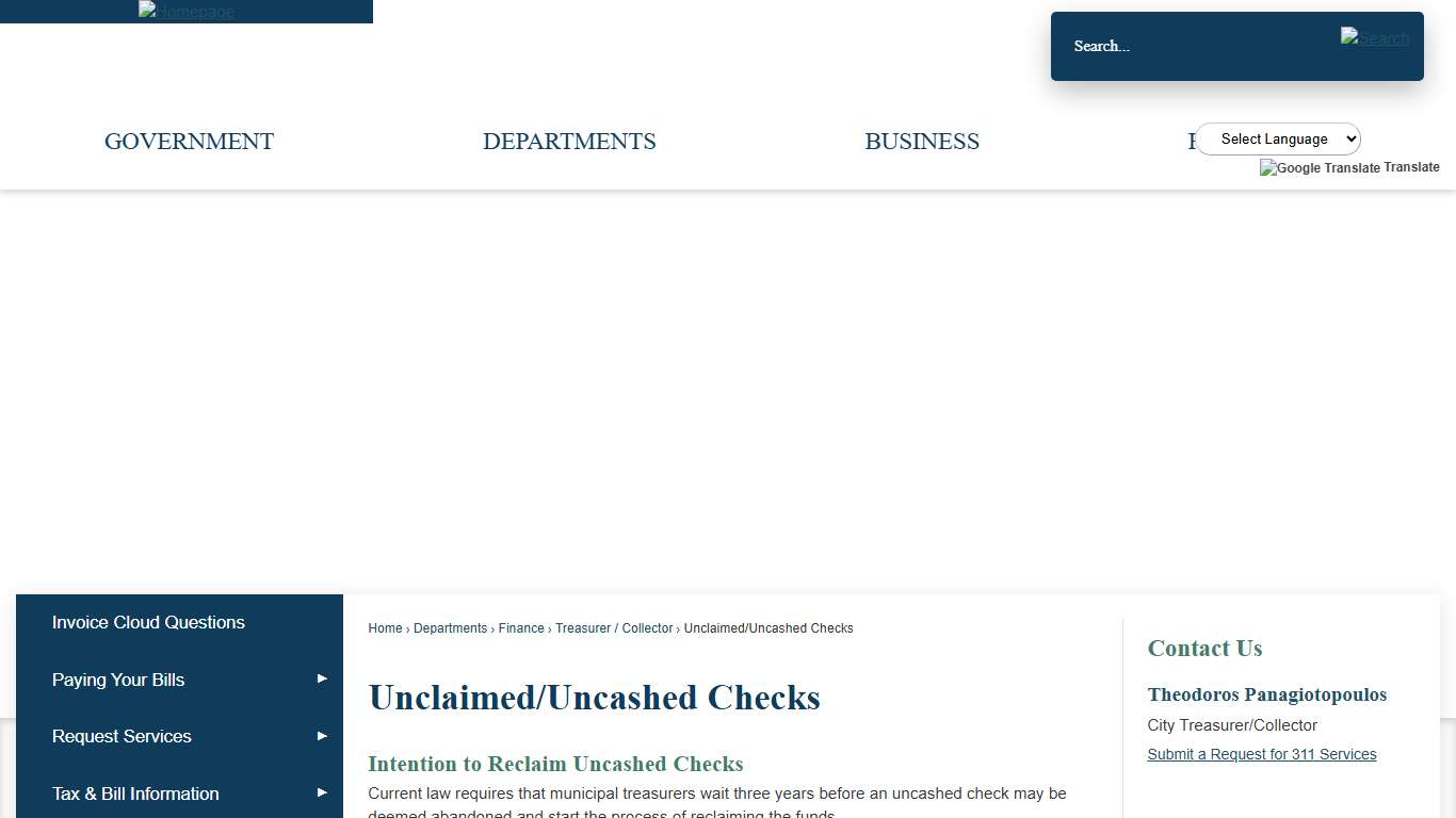 Unclaimed/Uncashed Checks Lowell, MA