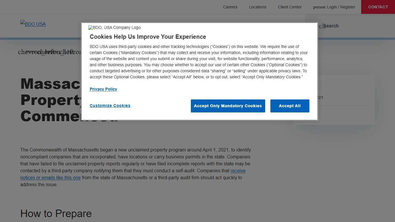 Massachusetts Unclaimed Property Program Has Commenced BDO