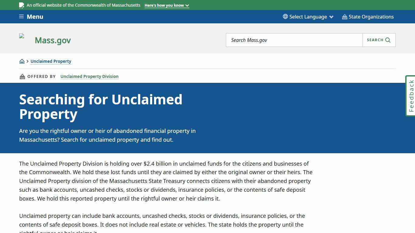 Searching for Unclaimed Property Mass.gov