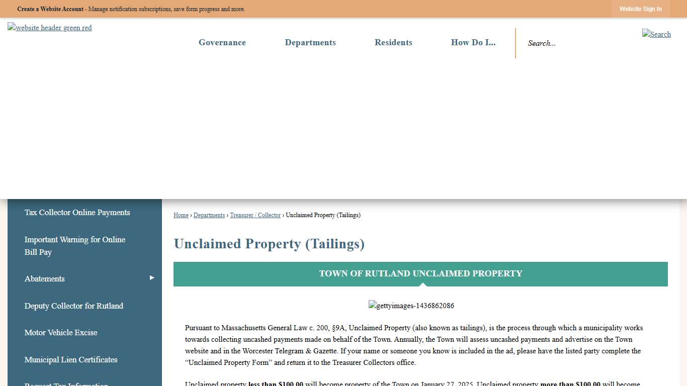 Unclaimed Property (Tailings) Rutland, MA